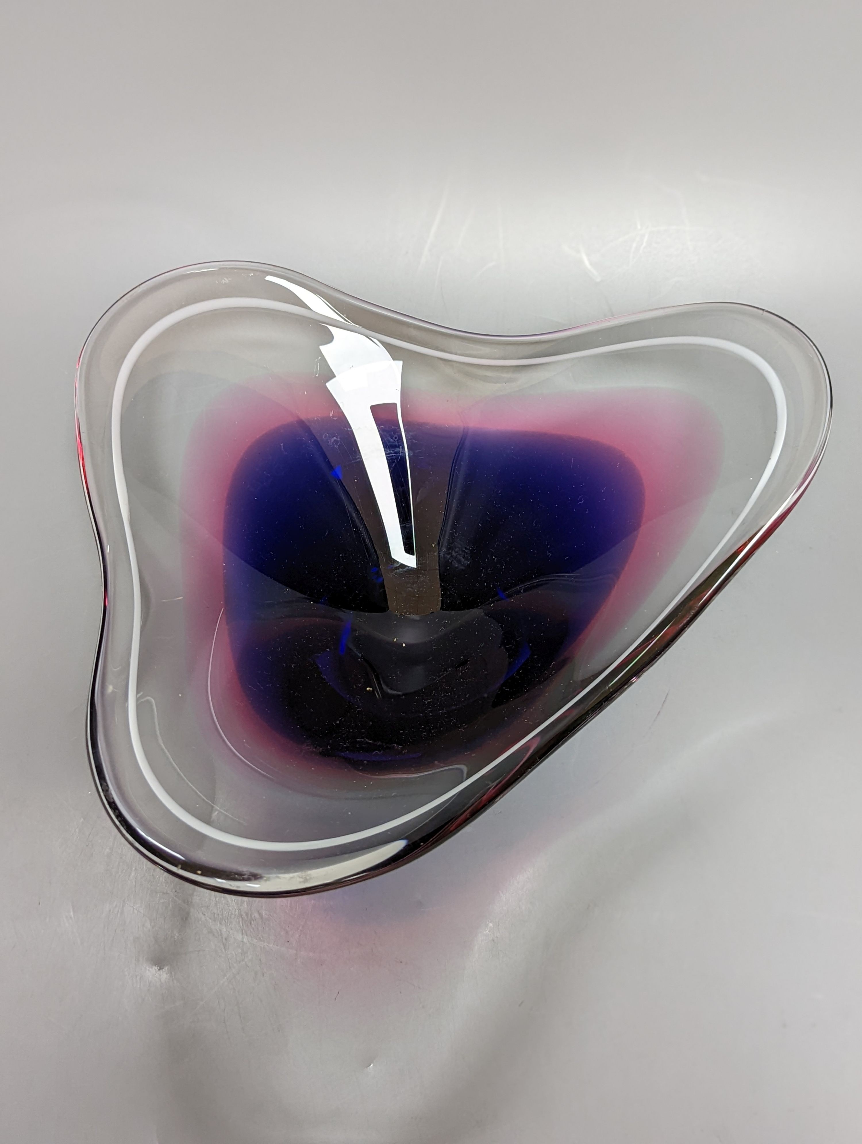 A Flygfors studio cased glass vase, 30 cms diameter